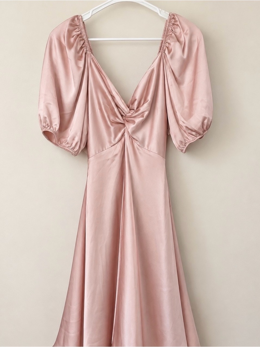 Express Satin Twist-Front Mini Dress in Dusty Pink